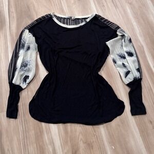 TINY Whimsical‎ Black Floral Sleeve Striped Contrast Long Sleeve Top Women s t2